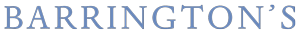 small barrington's type logo in light blue serif font